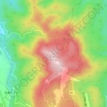 Mont Haguro topographic map, elevation, terrain