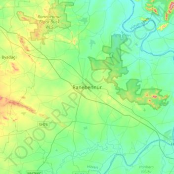 Ranebennur topographic map, elevation, terrain