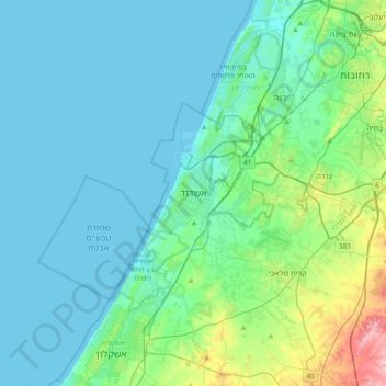 Ashdod topographic map, elevation, terrain