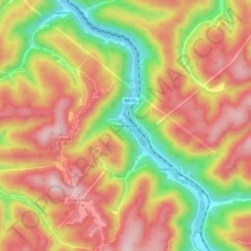 Apple Grove topographic map, elevation, terrain