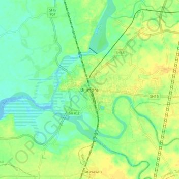 Bilimora topographic map, elevation, terrain