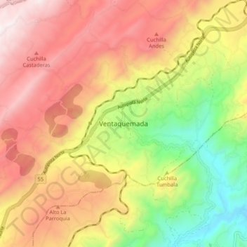 Ventaquemada topographic map, elevation, terrain