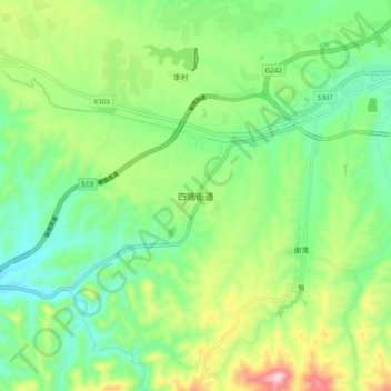 四皓街道 topographic map, elevation, terrain
