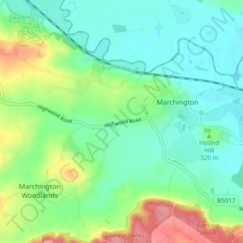 Birch Cross topographic map, elevation, terrain