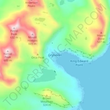 Grytviken topographic map, elevation, terrain