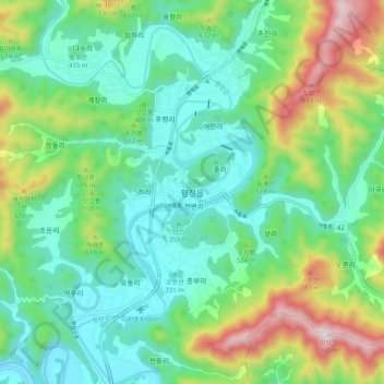 Pyeongchang-eup topographic map, elevation, terrain