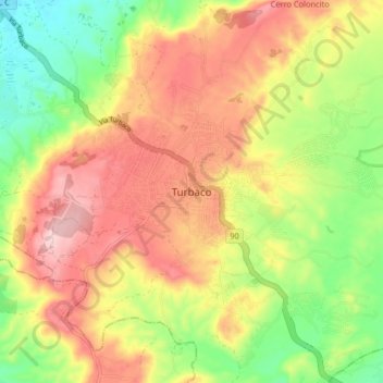Turbaco topographic map, elevation, terrain