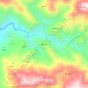 Désert topographic map, elevation, terrain