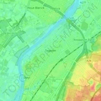 Tegelen topographic map, elevation, terrain