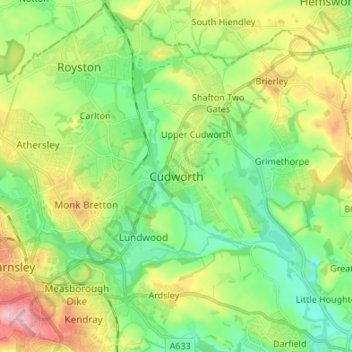 Cudworth topographic map, elevation, terrain