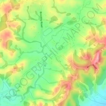 Brookby topographic map, elevation, terrain