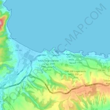 Tipaza topographic map, elevation, terrain