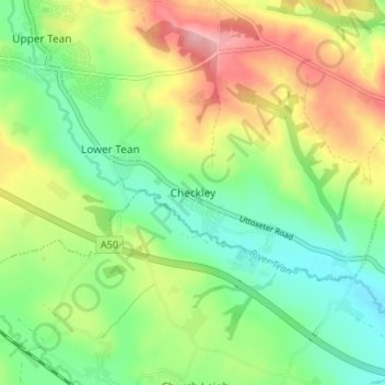 Checkley topographic map, elevation, terrain