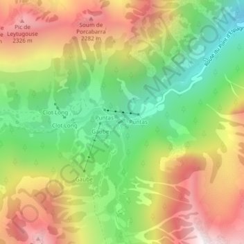 Pont d'Espagne topographic map, elevation, terrain