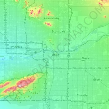 Tempe topographic map, elevation, terrain