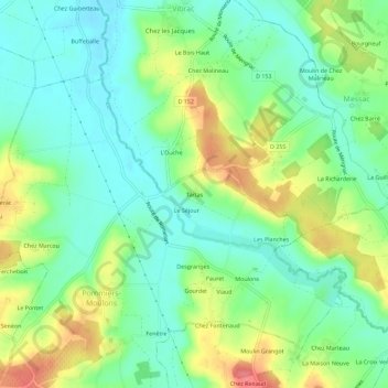 Tartas topographic map, elevation, terrain
