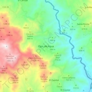 Ojos de Agua topographic map, elevation, terrain