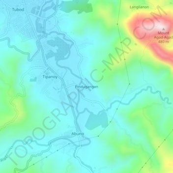 Pindugangan topographic map, elevation, terrain