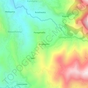 Baddegama topographic map, elevation, terrain