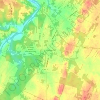 Middleway topographic map, elevation, terrain