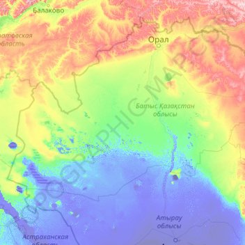 Oblys du Kazakhstan occidental topographic map, elevation, terrain