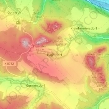 Papstdorf topographic map, elevation, terrain
