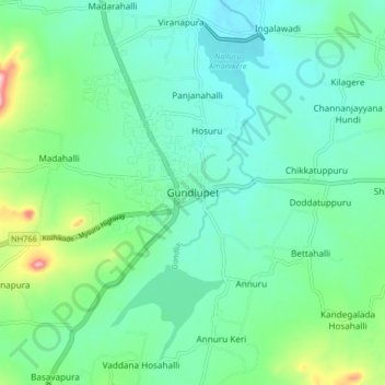 Gundlupet topographic map, elevation, terrain