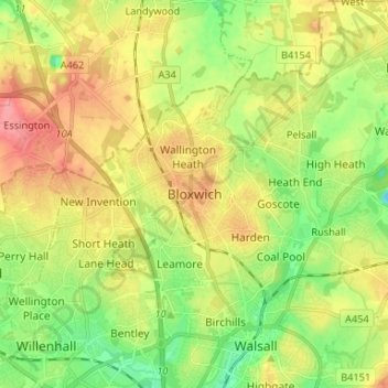 Bloxwich topographic map, elevation, terrain