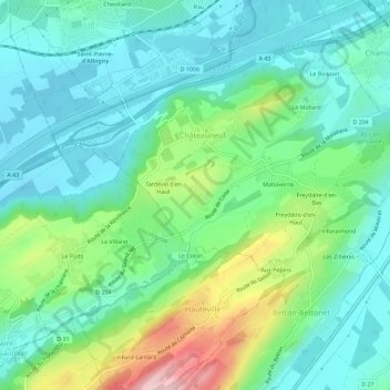 Tardevel topographic map, elevation, terrain