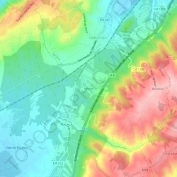 Rebolo topographic map, elevation, terrain