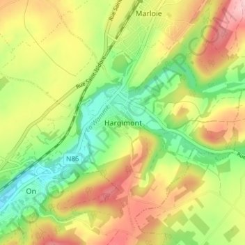 Hargimont topographic map, elevation, terrain