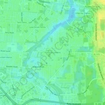 Pineland Gardens topographic map, elevation, terrain