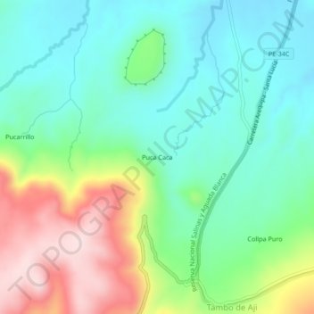 Puca Caca topographic map, elevation, terrain