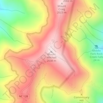 Mount Mitchell topographic map, elevation, terrain