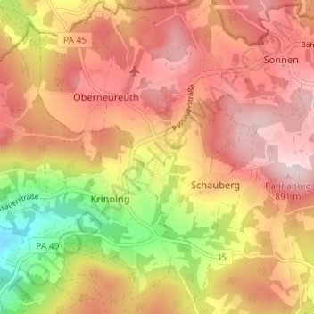 Niederneureuth topographic map, elevation, terrain