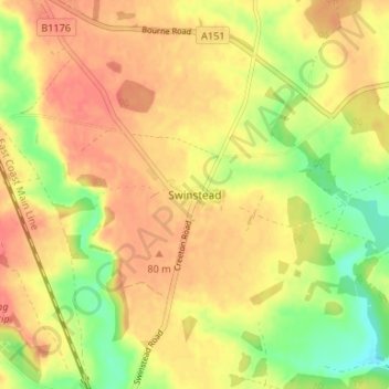 Swinstead topographic map, elevation, terrain