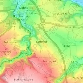 Köttewitz topographic map, elevation, terrain
