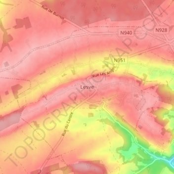 Lesve topographic map, elevation, terrain