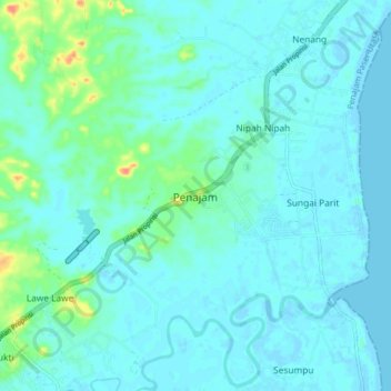 Penajam topographic map, elevation, terrain