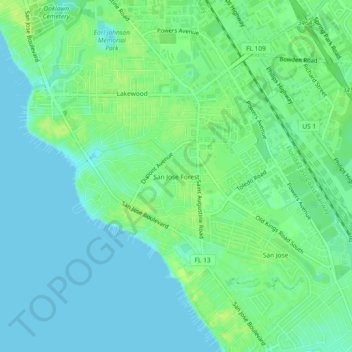San Jose Forest topographic map, elevation, terrain