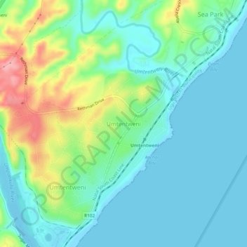 Umtentweni topographic map, elevation, terrain