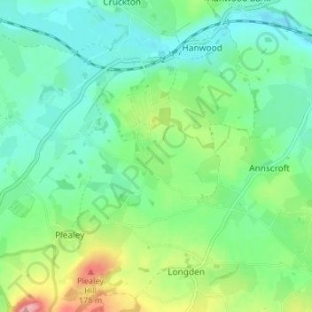 Arscott topographic map, elevation, terrain