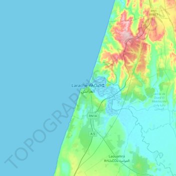 Larache topographic map, elevation, terrain
