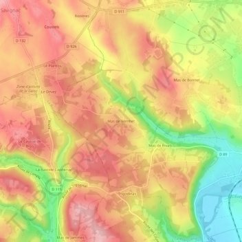 Mas de Vernhet topographic map, elevation, terrain