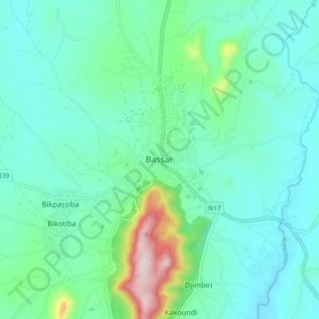 Bassar topographic map, elevation, terrain