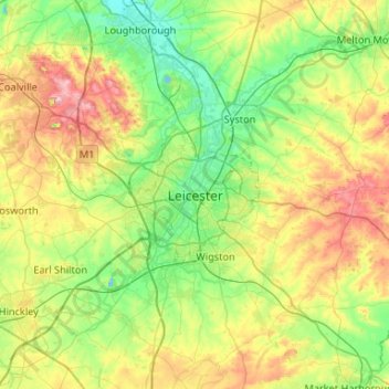 Leicester topographic map, elevation, terrain