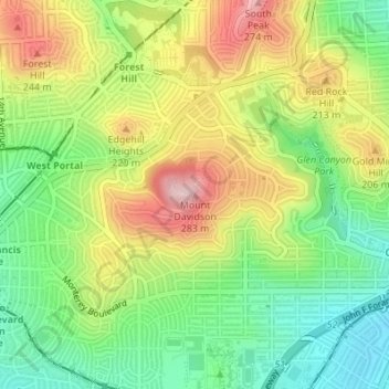 Mount Davidson topographic map, elevation, terrain