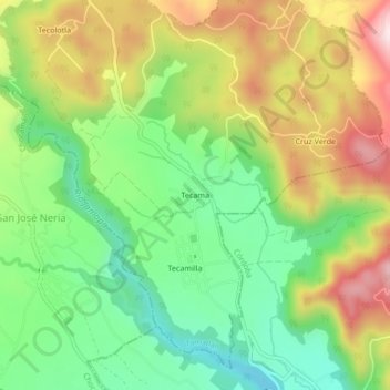 Tecama topographic map, elevation, terrain