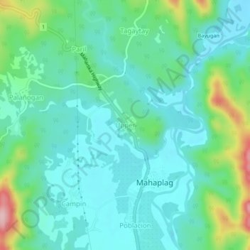 Upper topographic map, elevation, terrain