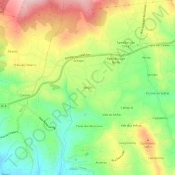 Maçãs topographic map, elevation, terrain
